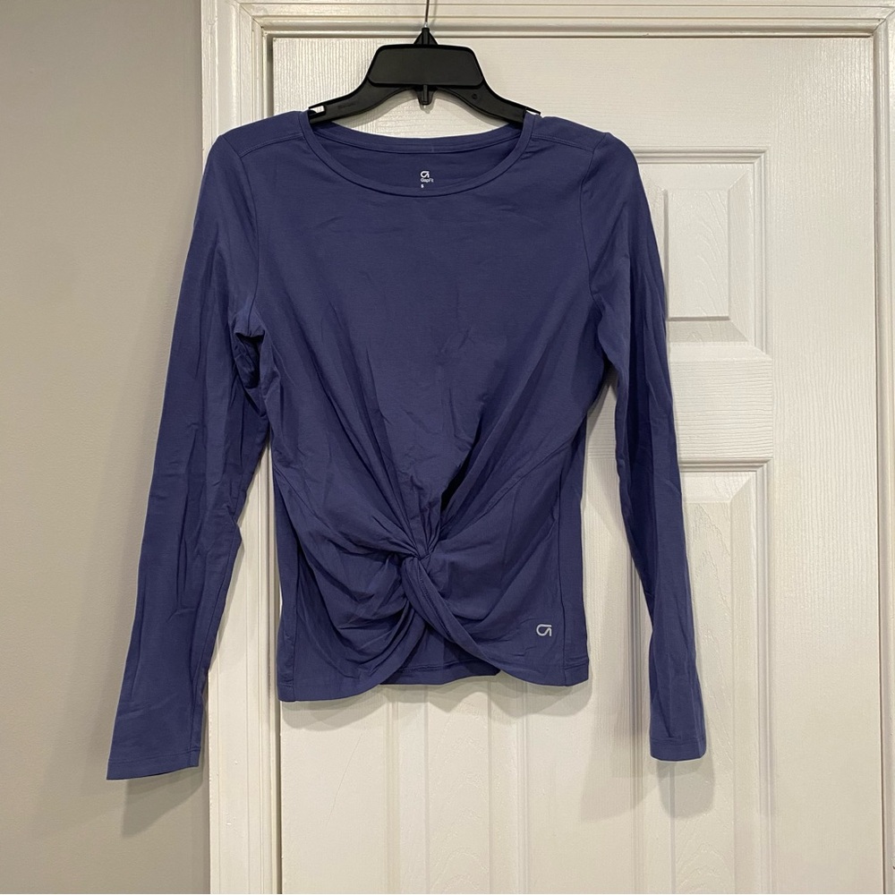 Gap Fit Blue Long Sleeve Shirt Twist Front Form Fitting Women’s Top Small
